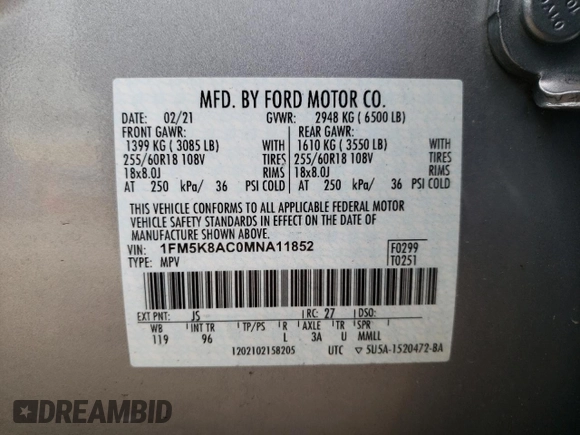2021 Ford Explorer z VIN 1FM5K8AC0MNA11852, wystawiony jako Copart lot #76051454 z przebiegiem 37 256 mil mil oraz Szkoda całkowita • Salvage title. Historia ofert i sprzedaży dostępna na DreamBid. Obrazek 14.