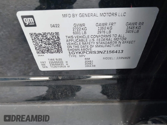 2022 Cadillac XT6 Premium Luxury with VIN 1GYKPCRS3NZ156413, listed as a IAAI auction lot 41952856 with 40,046 mi miles and . Bid and sale history available at DreamBid. Image 9.