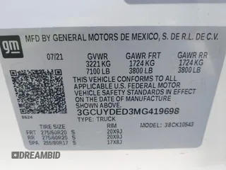 2021 Chevrolet Silverado 1500 LT with VIN 3GCUYDED3MG419698, listed as a IAAI auction lot 42339219 with 45,052 mi miles and . Bid and sale history available at DreamBid. Image 9.