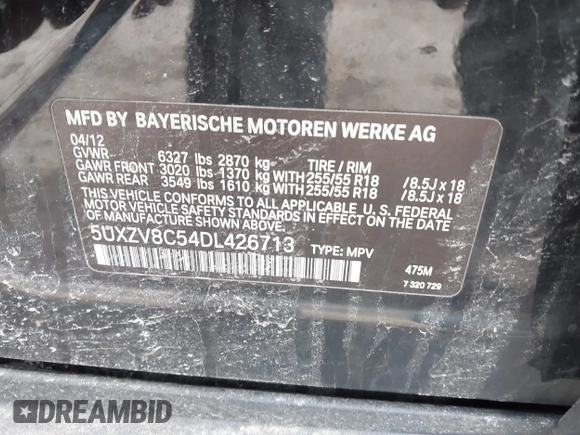 2013 BMW X5 xDrive50i с VIN 5UXZV8C54DL426713, выставлен на аукционе IAAI как лот 41742982 с пробегом 103 208 миль миль и . История ставок и продаж доступна на DreamBid. Изображение 9.