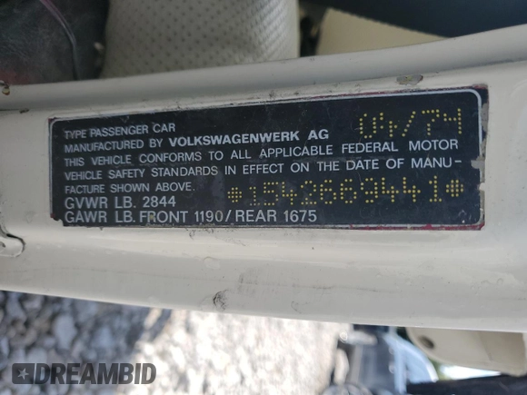 1974 Volkswagen Beetle with VIN 1542669441, listed as a Copart auction lot 68694254 with 55,907 mi miles and Clean Title. Bid and sale history available at DreamBid. Image 12.
