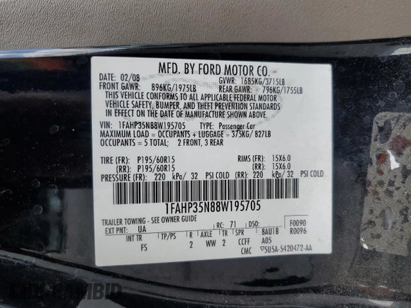 2008 Ford Focus SE with VIN 1FAHP35N88W195705, listed as a Copart auction lot 56566835 with 169,395 mi miles and Clean Title. Bid and sale history available at DreamBid. Image 12.