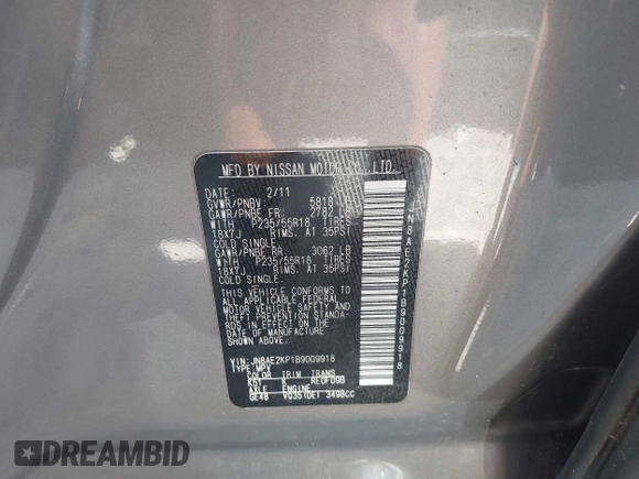 2011 Nissan Quest SL z VIN JN8AE2KP1B9009918, wystawiony jako IAAI lot #42192467 z przebiegiem 183 710 mil mil oraz . Historia ofert i sprzedaży dostępna na DreamBid. Obrazek 9.