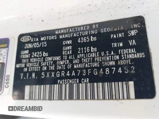 2015 Kia Optima SX with VIN 5XXGR4A73FG487452, listed as a IAAI auction lot 41701755 with 131,922 mi miles and . Bid and sale history available at carsss.com. Image 9.