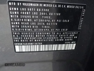 2024 Volkswagen Tiguan SE R-Line Black с VIN 3VV8B7AX4RM136788, выставлен на аукционе IAAI как лот 42246926 с пробегом 5 342 миль миль и . История ставок и продаж доступна на DreamBid. Изображение 9.
