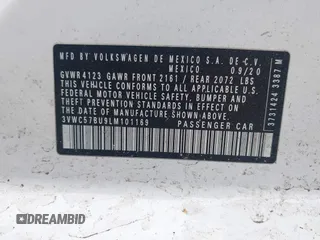 2020 Volkswagen Jetta S z VIN 3VWC57BU9LM101169, wystawiony jako IAAI lot #42124913 z przebiegiem 45 863 mil mil oraz . Historia ofert i sprzedaży dostępna na DreamBid. Obrazek 9.
