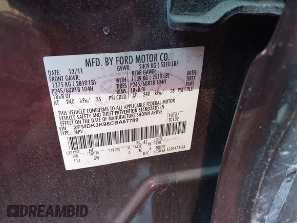 2012 Ford Edge Limited with VIN 2FMDK3K98CBA67789, listed as a IAAI auction lot 41546446 with 142,373 mi miles. Bid and sale history available at carsss.com. Image 9.