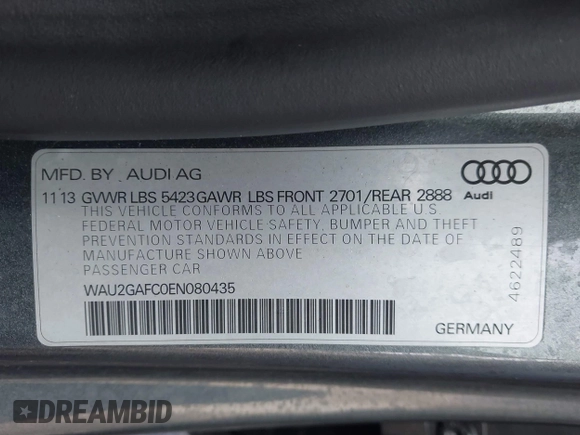 2014 Audi A7 Prestige с VIN WAU2GAFC0EN080435, выставлен на аукционе IAAI как лот 41208743 с пробегом 78 554 миль миль и . История ставок и продаж доступна на DreamBid. Изображение 9.
