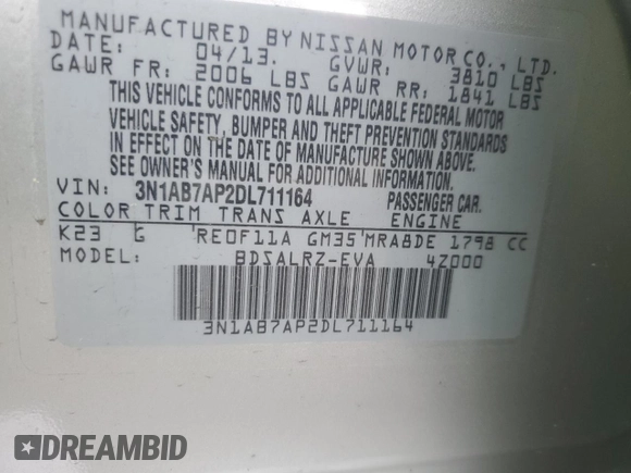 2013 Nissan Sentra SR with VIN 3N1AB7AP2DL711164, listed as a Copart auction lot 52786785 with 138,435 mi miles and Salvage Title. Bid and sale history available at DreamBid. Image 15.