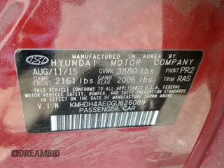 2016 Hyundai Elantra SE with VIN KMHDH4AE0GU626089, listed as a Copart auction lot 57672185 with 144,734 mi miles and Salvage title. Bid and sale history available at DreamBid. Image 12.