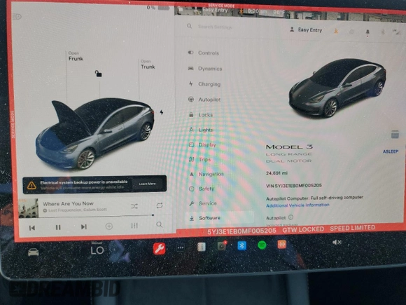 2021 Tesla Model 3 Long Range z VIN 5YJ3E1EB0MF005205, wystawiony jako Copart lot #63552954 z przebiegiem 24 691 mil mil oraz Szkoda całkowita • Salvage title. Historia ofert i sprzedaży dostępna na DreamBid. Obrazek 9.