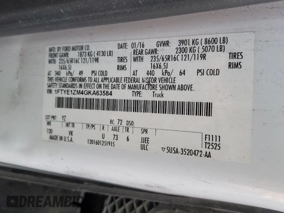 2016 Ford Transit Cargo with VIN 1FTYE1ZM4GKA63584, listed as a Copart auction lot 42264265 with 107,035 mi miles and Salvage Title. Bid and sale history available at carsss.com. Image 12.