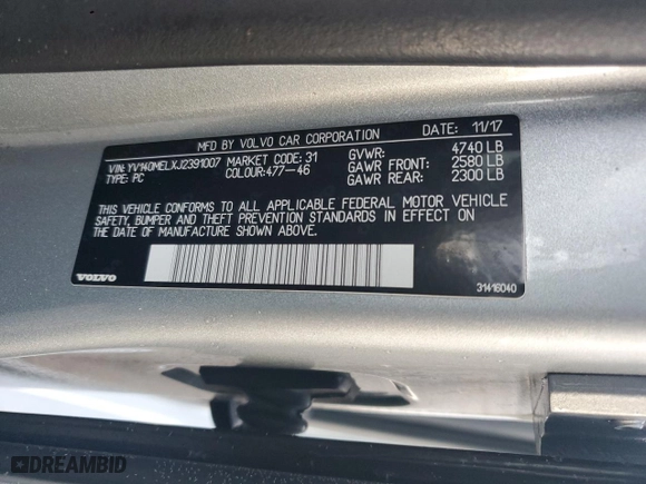 2018 Volvo V60 Dynamic with VIN YV140MELXJ2391007, listed as a Copart auction lot 88225395 with 56,206 mi miles and Salvage Title. Bid and sale history available at carsss.com. Image 12.