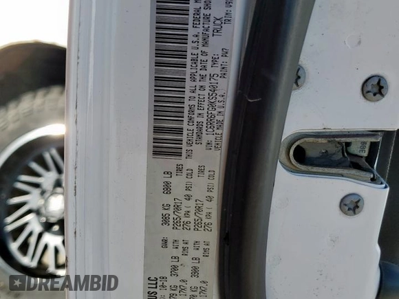 2019 Ram 1500 Tradesman with VIN 1C6RR6FG0KS540175, listed as a Copart auction lot 58855555 with 112,789 mi miles and Salvage title. Bid and sale history available at DreamBid. Image 12.