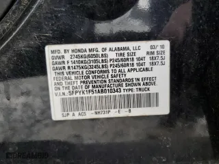 2010 Honda Ridgeline RTL with VIN 5FPYK1F51AB010343, listed as a Copart auction lot 43634365 with 248,387 mi miles and Non Repairable. Bid and sale history available at carsss.com. Image 12.