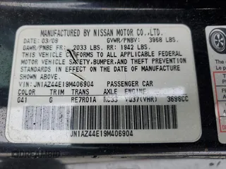 2009 Nissan 370Z Touring with VIN JN1AZ44E19M406904, listed as a Copart auction lot 43576065 with 0 mi miles and Salvage Title. Bid and sale history available at carsss.com. Image 13.