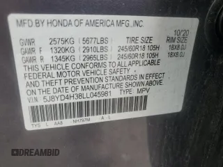 2020 Acura MDX with VIN 5J8YD4H38LL045981, listed as a Copart auction lot 65192985 with 45,930 mi miles and Salvage title. Bid and sale history available at DreamBid. Image 13.
