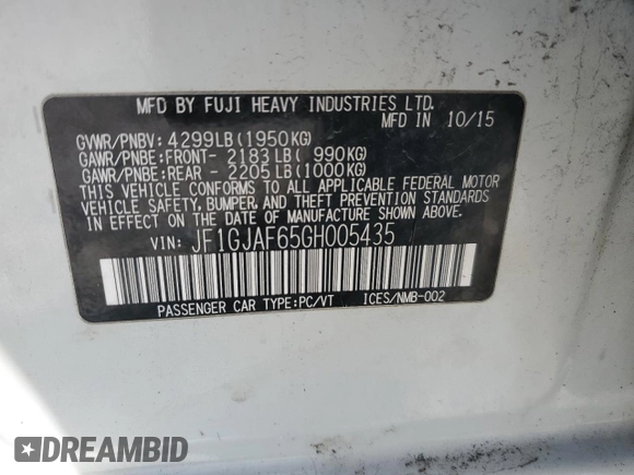 2016 Subaru Impreza Premium z VIN JF1GJAF65GH005435, wystawiony jako Copart lot #52548695 z przebiegiem 158 803 mil mil oraz Czysty tytuł • Clean title. Historia ofert i sprzedaży dostępna na DreamBid. Obrazek 12.