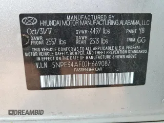 2018 Hyundai Sonata SEL with VIN 5NPE34AF0JH669087, listed as a Copart auction lot 50164165 with 17,469 mi miles and Salvage Title. Bid and sale history available at DreamBid. Image 14.