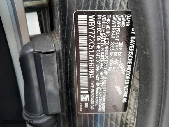 2018 BMW i3 with VIN WBY7Z2C51JVE61804, listed as a Copart auction lot 48341494 with 25,366 mi miles. Bid and sale history available at carsss.com. Image 15.
