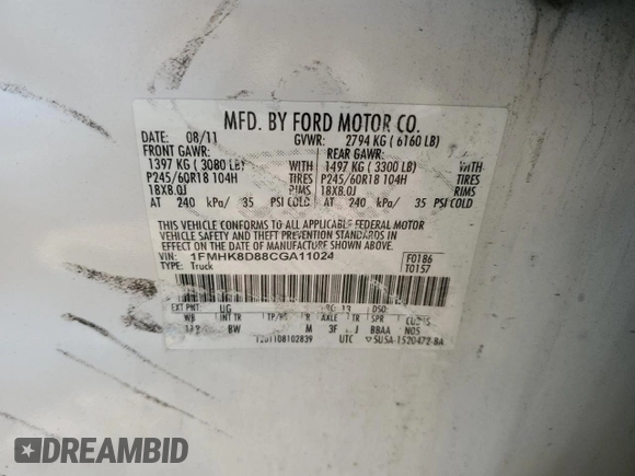 2012 Ford Explorer XLT with VIN 1FMHK8D88CGA11024, listed as a Copart auction lot 59856905 with Not provided miles and Salvage title. Bid and sale history available at DreamBid. Image 14.
