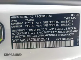 2024 Porsche Macan with VIN WP1AA2A57RLB12571, listed as a IAAI auction lot 41243341 with 4,744 mi miles and . Bid and sale history available at DreamBid. Image 9.