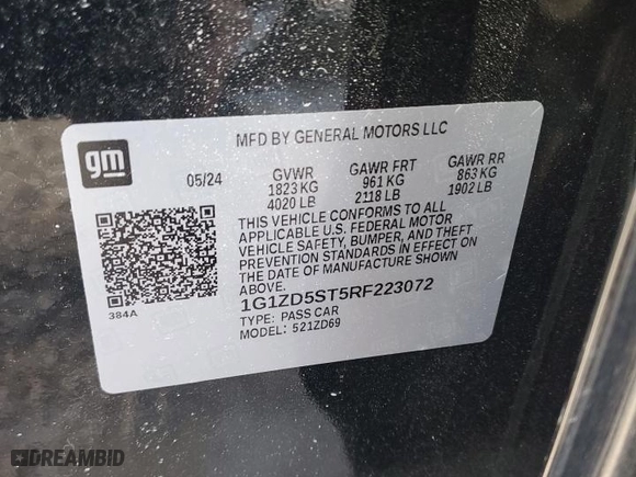 2024 Chevrolet Malibu LT with VIN 1G1ZD5ST5RF223072, listed as a Copart auction lot 47371885 with 3,949 mi miles and Salvage Title. Bid and sale history available at carsss.com. Image 12.