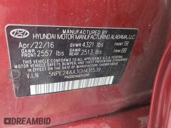 2016 Hyundai Sonata Eco z VIN 5NPE24AA3GH431539, wystawiony jako Copart lot #55585255 z przebiegiem Nie podano mil oraz Szkoda całkowita • Salvage title. Historia ofert i sprzedaży dostępna na DreamBid. Obrazek 12.