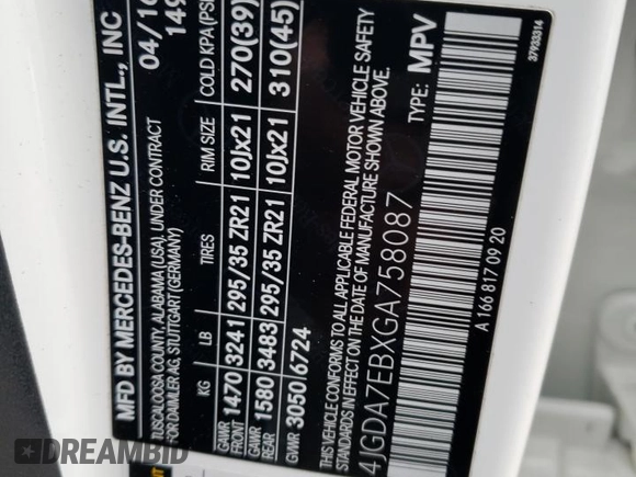 2016 Mercedes-Benz M 63 AMG with VIN 4JGDA7EBXGA758087, listed as a Copart auction lot 89385065 with 81,705 mi miles and Salvage Title. Bid and sale history available at carsss.com. Image 14.