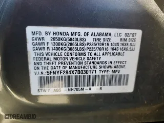 2007 Honda Pilot EX with VIN 5FNYF284X7B030171, listed as a Copart auction lot 43375145 with 200,169 mi miles and Salvage Title. Bid and sale history available at carsss.com. Image 15.