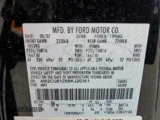 2008 Mercury Mariner z VIN 4M2CU81Z68KJ20361, wystawiony jako Copart lot #82419944 z przebiegiem 105 322 mil mil oraz Czysty tytuł • Clean title. Historia ofert i sprzedaży dostępna na DreamBid. Obrazek 13.