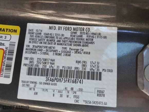 2015 Ford Fusion SE with VIN 3FA6P0H75FR168741, listed as a Copart auction lot 82971194 with 194,018 mi miles and Salvage Title. Bid and sale history available at carsss.com. Image 12.