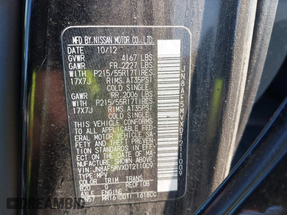 2013 Nissan Juke SV z VIN JN8AF5MVXDT211009, wystawiony jako IAAI lot #42416229 z przebiegiem 113 612 mil mil oraz . Historia ofert i sprzedaży dostępna na DreamBid. Obrazek 9.