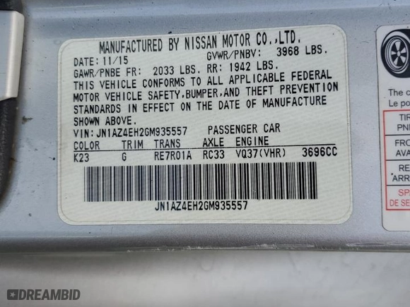 2016 Nissan 370Z with VIN JN1AZ4EH2GM935557, listed as a Copart auction lot 78599324 with NaN miles and Salvage Title. Bid and sale history available at carsss.com. Image 15.