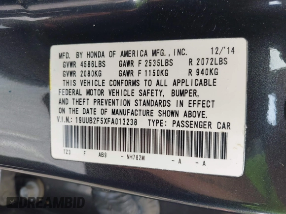 2015 Acura TLX Technology z VIN 19UUB2F5XFA013238, wystawiony jako IAAI lot #42258541 z przebiegiem 154 319 mil mil oraz . Historia ofert i sprzedaży dostępna na DreamBid. Obrazek 9.