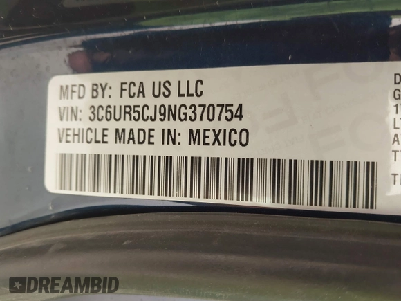 2022 Ram 2500 Tradesman with VIN 3C6UR5CJ9NG370754, listed as a IAAI auction lot 41781190 with 65,385 mi miles. Bid and sale history available at carsss.com. Image 9.