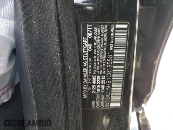 2012 Mercedes-Benz C 350 Sport with VIN WDDGF5HB1CR195581, listed as a Copart auction lot 44602635 with 188,704 mi miles and Salvage Title. Bid and sale history available at DreamBid. Image 12.