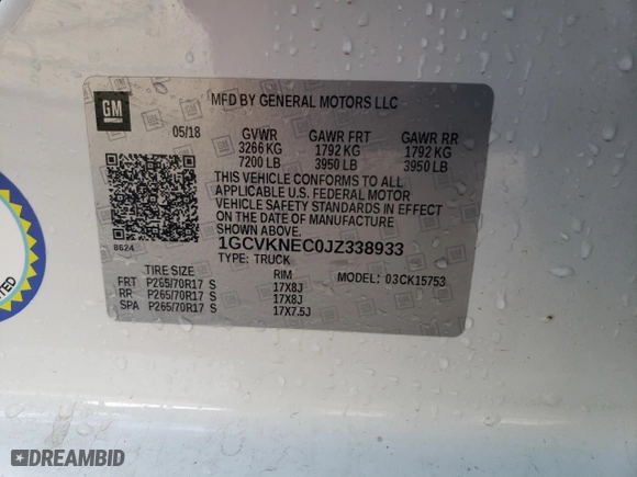 2018 Chevrolet Silverado 1500 Work Truck with VIN 1GCVKNEC0JZ338933, listed as a Copart auction lot 89105895 with 45,502 mi miles and Salvage Title. Bid and sale history available at carsss.com. Image 13.