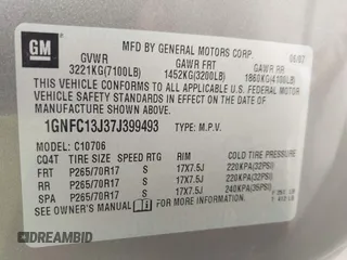 2007 Chevrolet Tahoe LTZ with VIN 1GNFC13J37J399493, listed as a IAAI auction lot 42656195 with 231,950 mi miles and . Bid and sale history available at DreamBid. Image 9.