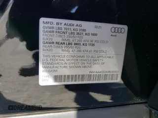 2021 Audi e-tron Premium with VIN WA1AAAGE0MB030323, listed as a Copart auction lot 61656853 with 22,802 mi miles. Bid and sale history available at carsss.com. Image 14.