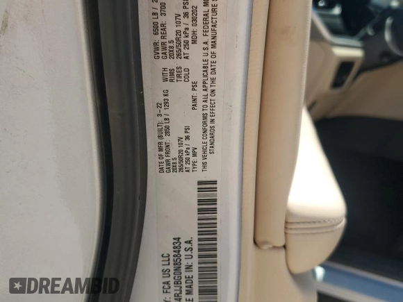 2022 Jeep Grand Cherokee Limited с VIN 1C4RJJBG0N8584834, выставлен на аукционе Copart как лот 52548095 с пробегом 43 209 миль миль и Списание • Salvage title. История ставок и продаж доступна на DreamBid. Изображение 13.
