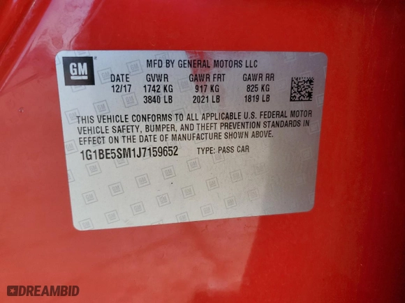 2018 Chevrolet Cruze LT with VIN 1G1BE5SM1J7159652, listed as a Copart auction lot 49262245 with 114,950 mi miles and Salvage Title. Bid and sale history available at carsss.com. Image 12.