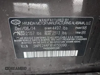 2015 Hyundai Sonata SE z VIN 5NPE24AFXFH150090, wystawiony jako IAAI lot #42341428 z przebiegiem 133 157 mil mil oraz . Historia ofert i sprzedaży dostępna na DreamBid. Obrazek 9.