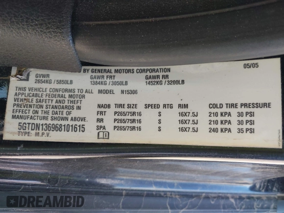 2006 Hummer H3 with VIN 5GTDN136968101615, listed as a IAAI auction lot 42037554 with 123,501 mi miles. Bid and sale history available at carsss.com. Image 9.