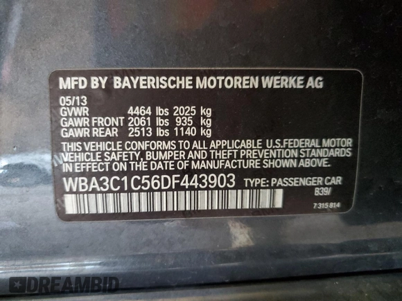 2013 BMW 3 Series 328i z VIN WBA3C1C56DF443903, wystawiony jako Copart lot #55061245 z przebiegiem Nie podano mil oraz Szkoda całkowita • Salvage title. Historia ofert i sprzedaży dostępna na DreamBid. Obrazek 14.