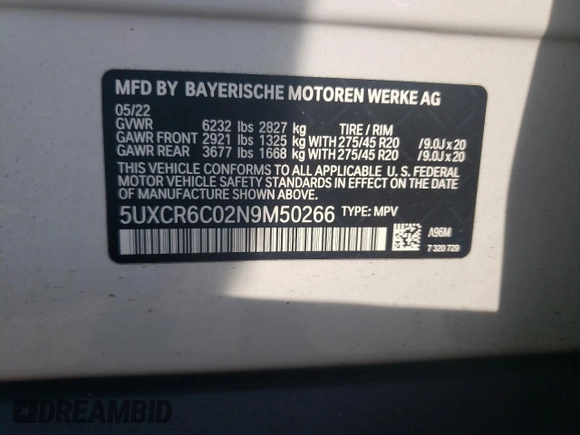 2022 BMW X5 xDrive40i z VIN 5UXCR6C02N9M50266, wystawiony jako Copart lot #56545385 z przebiegiem 13 697 mil mil oraz Szkoda całkowita • Salvage title. Historia ofert i sprzedaży dostępna na DreamBid. Obrazek 14.