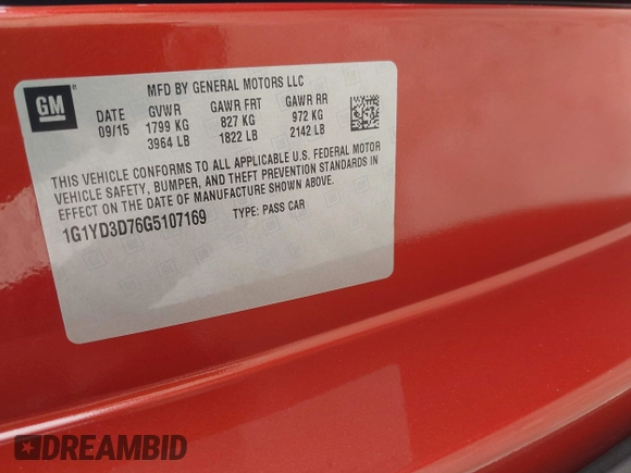 2016 Chevrolet Corvette 2LT with VIN 1G1YD3D76G5107169, listed as a IAAI auction lot 42389960 with 50,413 mi miles and . Bid and sale history available at DreamBid. Image 9.