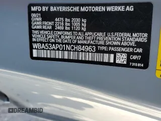2022 BMW 4 Series 430i z VIN WBA53AP01NCH84963, wystawiony jako Copart lot #72785144 z przebiegiem Nie podano mil oraz Szkoda całkowita • Salvage title. Historia ofert i sprzedaży dostępna na DreamBid. Obrazek 12.