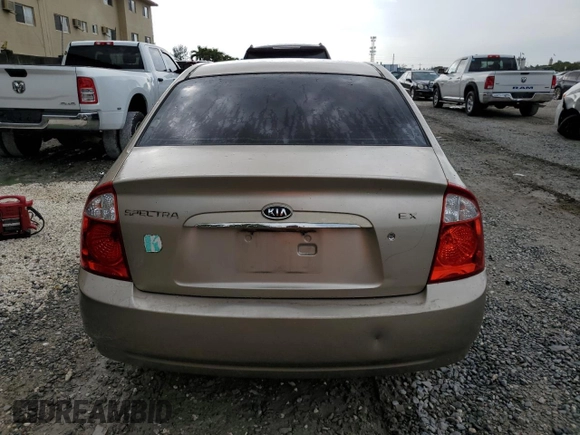 2006 Kia Spectra EX with VIN KNAFE121465238207, listed as a Copart auction lot 45762324 with 135,860 mi miles and Non Repairable. Bid and sale history available at carsss.com. Image 6.