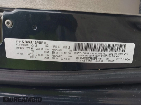 2013 Dodge Grand Caravan SE with VIN 2C4RDGBG0DR641272, listed as a IAAI auction lot 42046978 with 159,342 mi miles and . Bid and sale history available at DreamBid. Image 9.